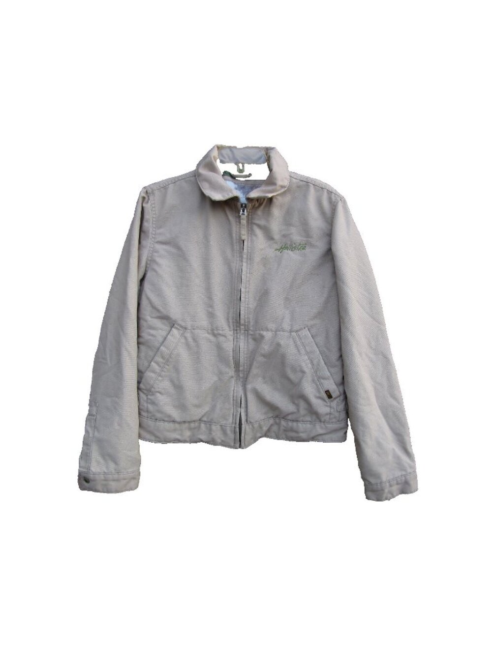 Hollister Military Style Chore Jacket Full Zip Utility Beige Flannel Lined S